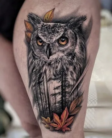 forest scene owl tattoo forest scene owl tattoo