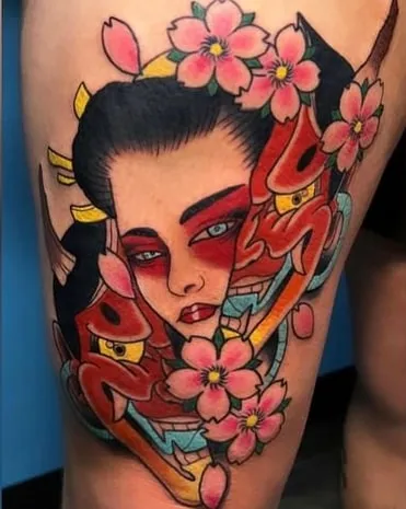 geisha with flowers tattoos geisha with flowers tattoos