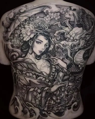 large geisha tattoo design large geisha tattoo design