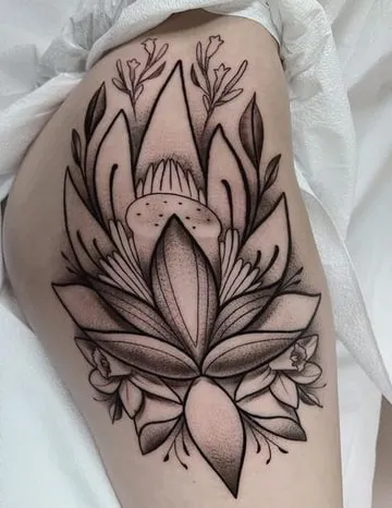 dot work lotus tattoo design idea