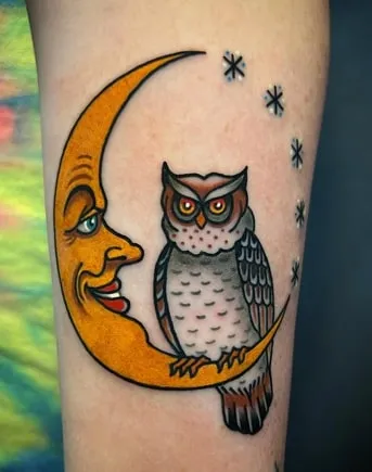 owl and moon tattoo idea owl and moon tattoo idea