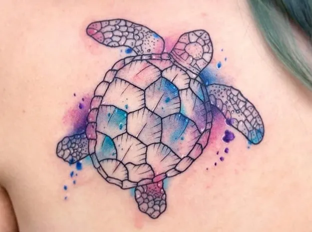 watercolor sea turtle tattoo design