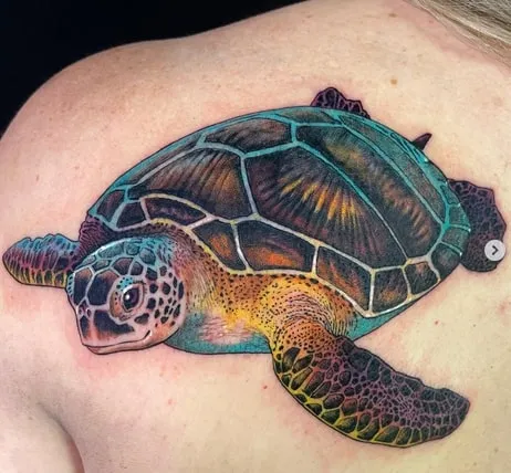 colorful sea turtle tattoo design