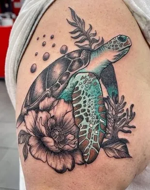 color sea turtle tattoo design