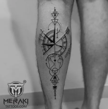 calf compass tattoo design 