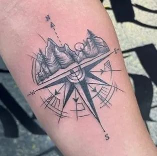 mountain compass tattoo design 