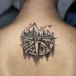 back compass tattoo design 
