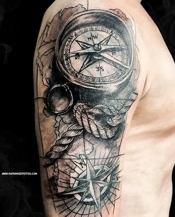 detailed compass tattoo design 