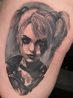 black and white harley quinn tattoo