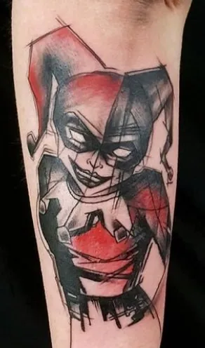 geometric color harley quinn tattoo