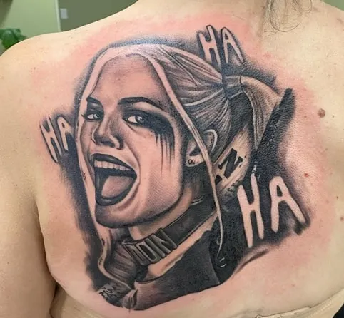 harley quinn tattoo back