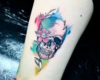 waetrcolor skull tattoo