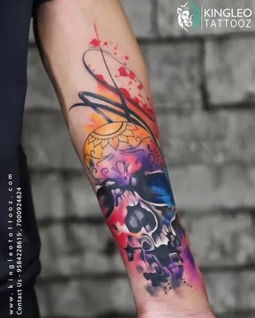 waetrcolor skull tattoo