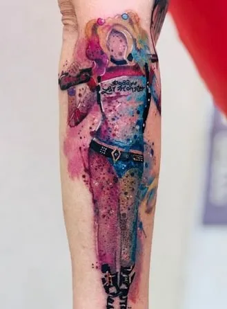 watercolor harley quinn tattoo