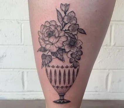 BLACKWORK vase with flowers tattoo Idea
