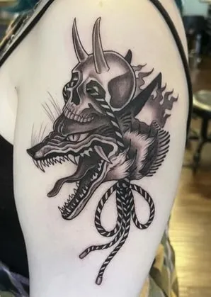 Kitsune and skull Tattoo Design Ideas