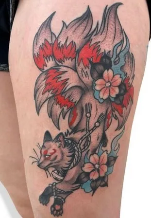 watercolor Kitsune Tattoo Design Idea