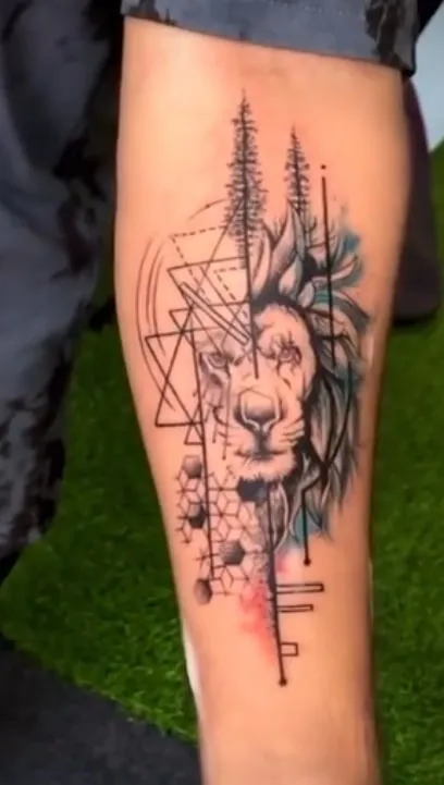abstract geometry lion tattoo