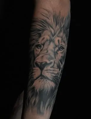 black and gray lion tattoo