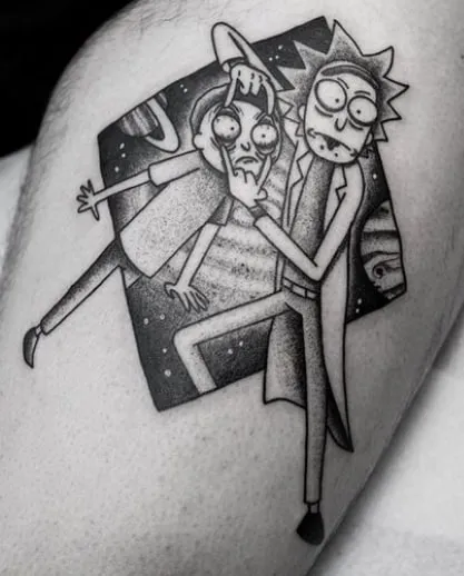 black and white rick illustration tattoo
