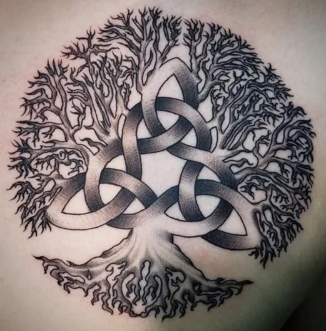 black and white yggdrasil tattoo