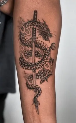 dragon katana tattoo design
