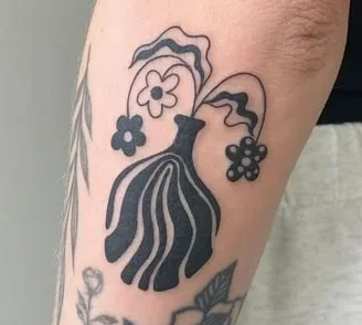 illustrative vase with flowers tattoo Idea