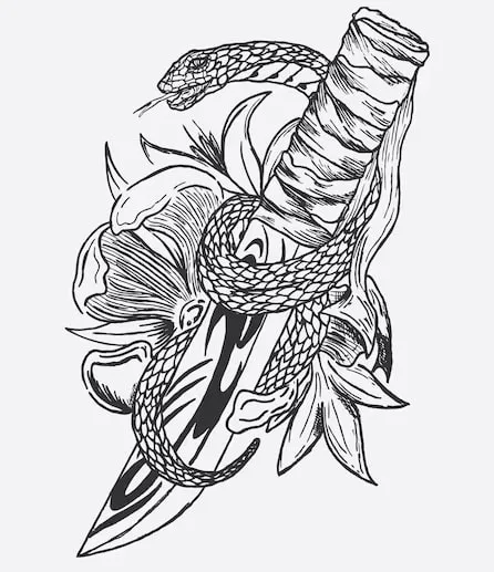 japanese knife with a snake tattoo
