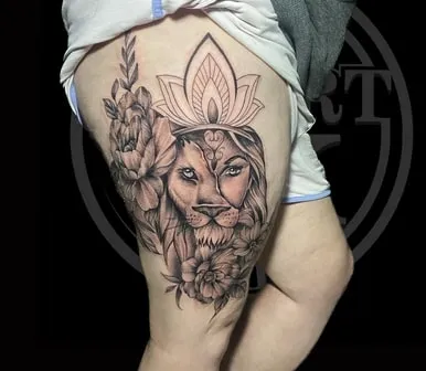thigh lion tattoo design