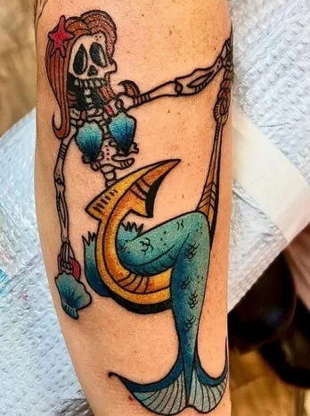 skeleton mermaid tattoo design