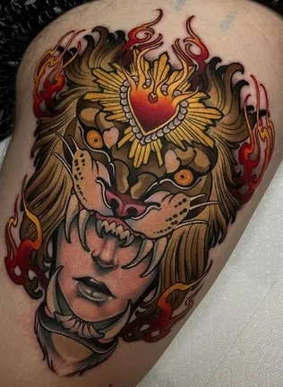neo traditional lion tattoo