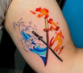 watercolor katana tattoo design