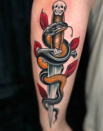 watercolor knife with a snake tattoo watercolor knife with a snake tattoo