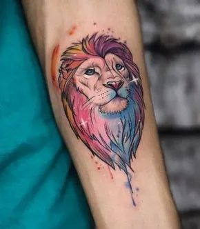 watercolor lion tattoo