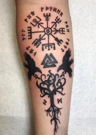 yggdrasil and runes tattoo