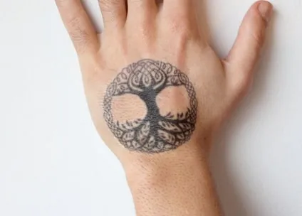 palm yggdrasil tattoo design