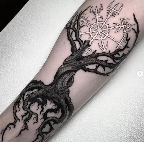 yggdrasil tattoo design with runes