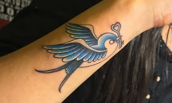 Bird with Keys Tattoo Idea 2 color Bird with Keys Tattoo Idea