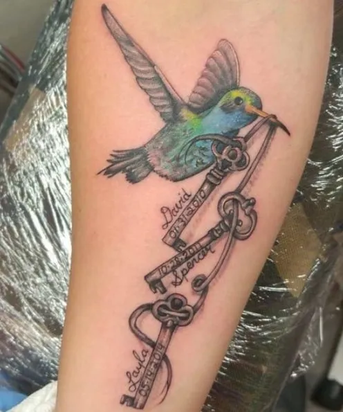 Bird with Keys Tattoo Idea 3 blue Bird with Keys Tattoo Idea