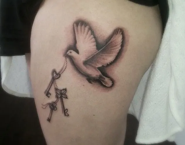 Bird with Keys Tattoo Idea 7 minimal Bird with Keys Tattoo Idea