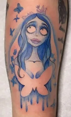 blue  color Emily from Corpse Bride Tattoo