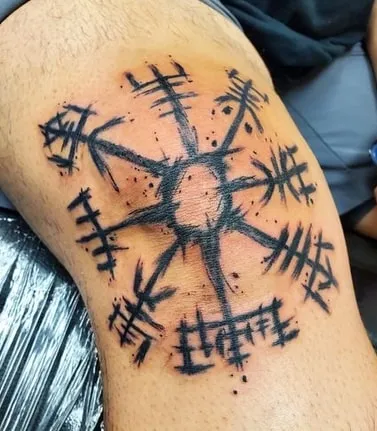 knee cap vegvisir tattoo design 
