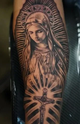 clean virgin mary tattoo design