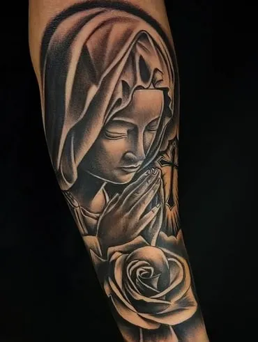 statue of virgin mary tattoo design