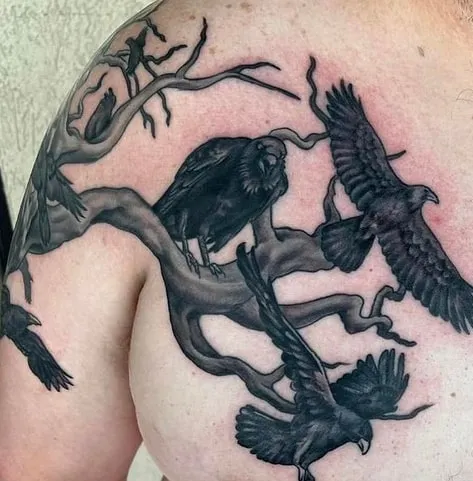 detailed crow tattoo design for guys