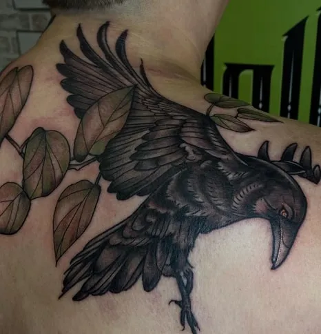 back crow tattoo design for guys