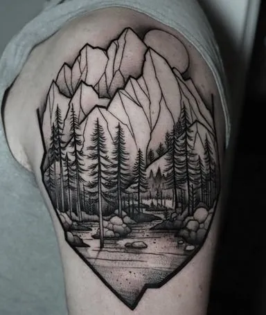detailed Mountain Tattoo Design