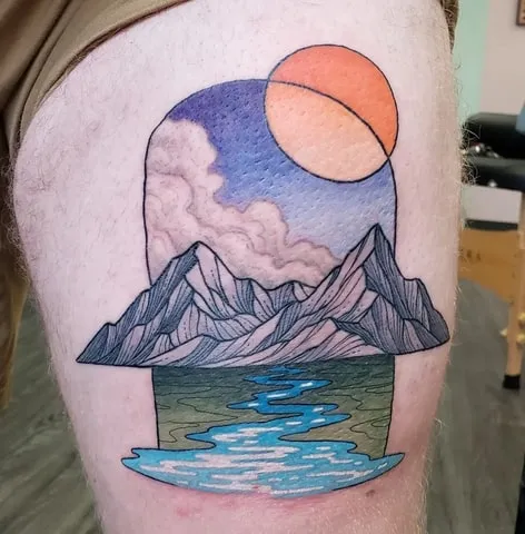 color Mountain Tattoo Design