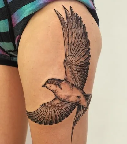 large thigh Swallow Tattoo Design