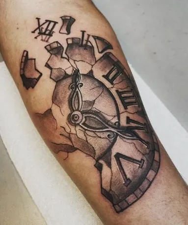 broken clock tattoo design